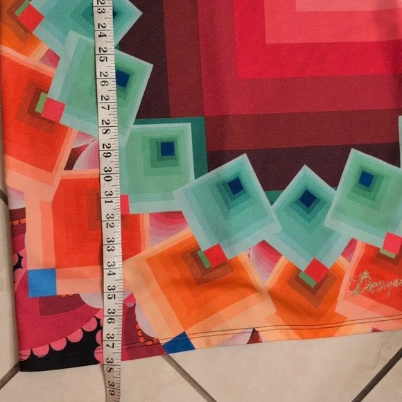 Desigual Shift Dress Geometric Pixel Knit Sheer Mesh Sleeveless Knee Length Blue - Picture 10 of 10